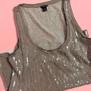 Ann Taylor Brown and White Sequin Tank Top Petite